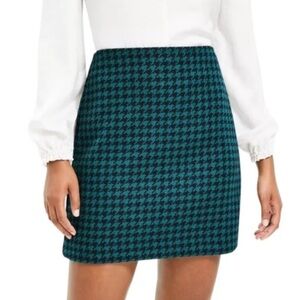 LOFT Teal and Black Houndstooth Wool‎ Blend Mini Skirt